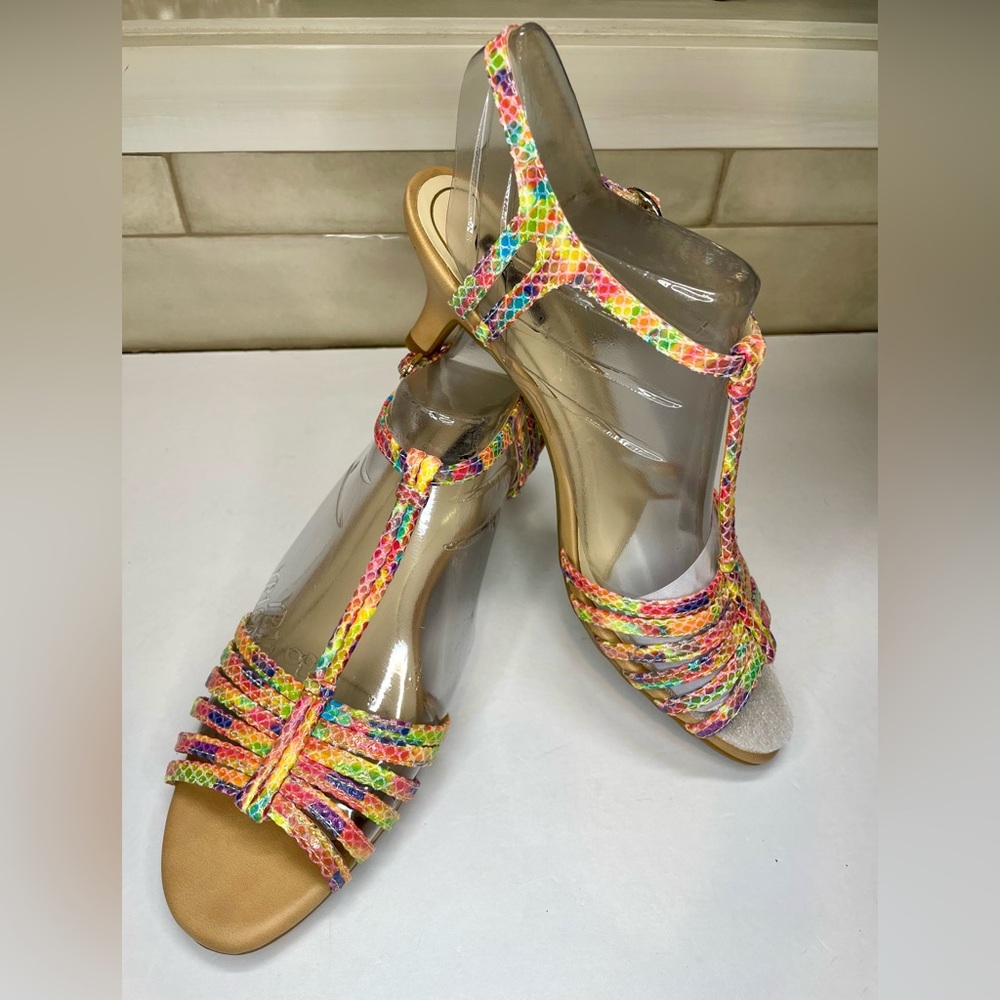 Alex Marie NIB Lanelle multi color t-strap kitten heel sandals - 8M